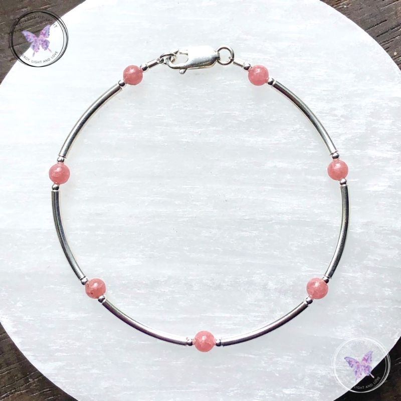 Rhodochrosite & Silver Bangle Bracelet